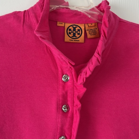 Tory Burch polo with ruffle collar and gold buttons, size M - Picture 2 of 4